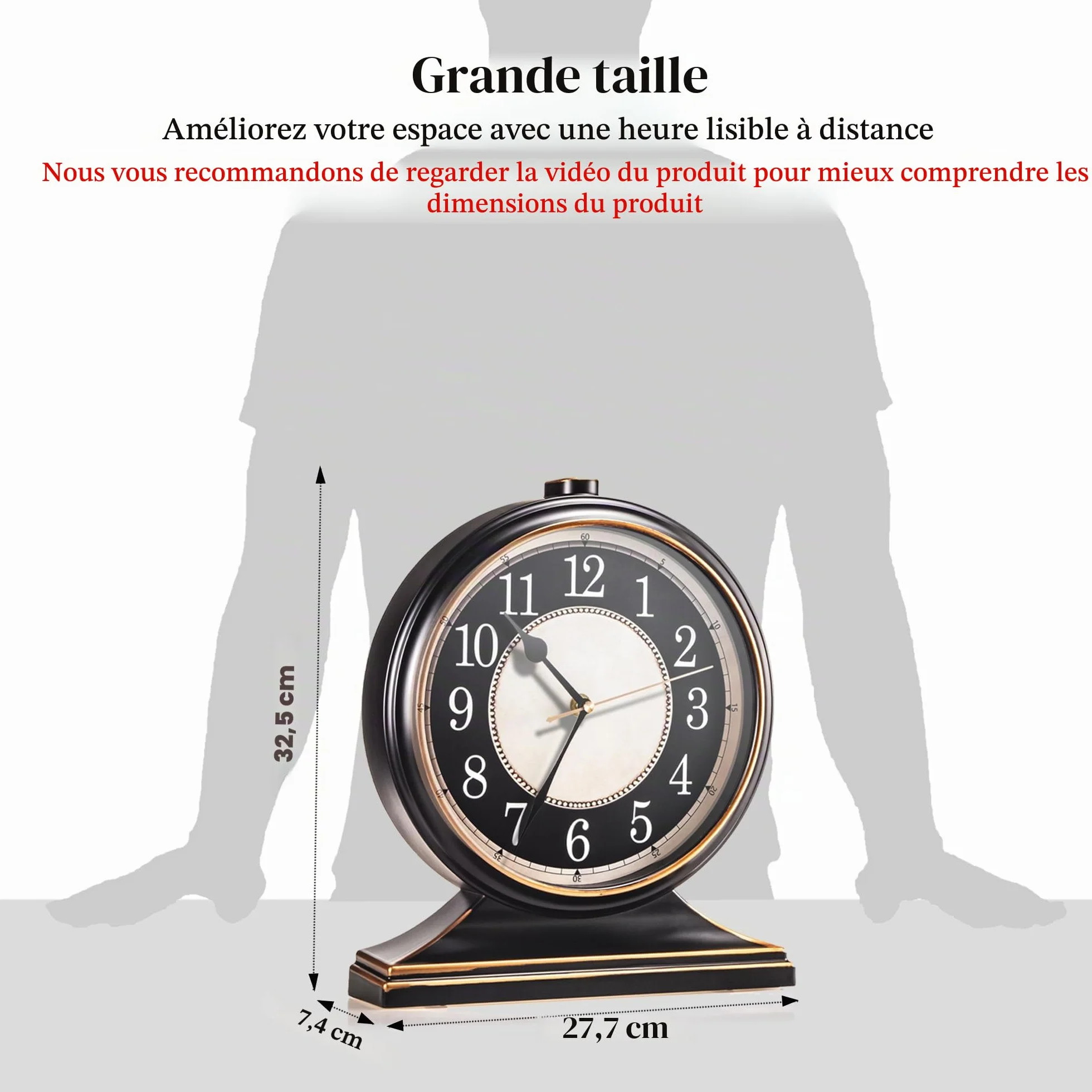 AYRELY® Horloge à Poser Vintage Silencieuse Cadran 10 Pouces Rétro pour Salon Chambre