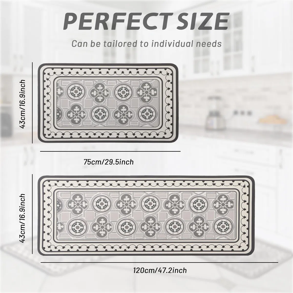 Ensemble de Tapis de Cuisine, Ensemble de Tapis de Cuisine Antidérapant de 2 Pièces, Tapis de Sol Lavable Super Absorbable avec Support en Caoutchouc, 43x75 + 43x120cm