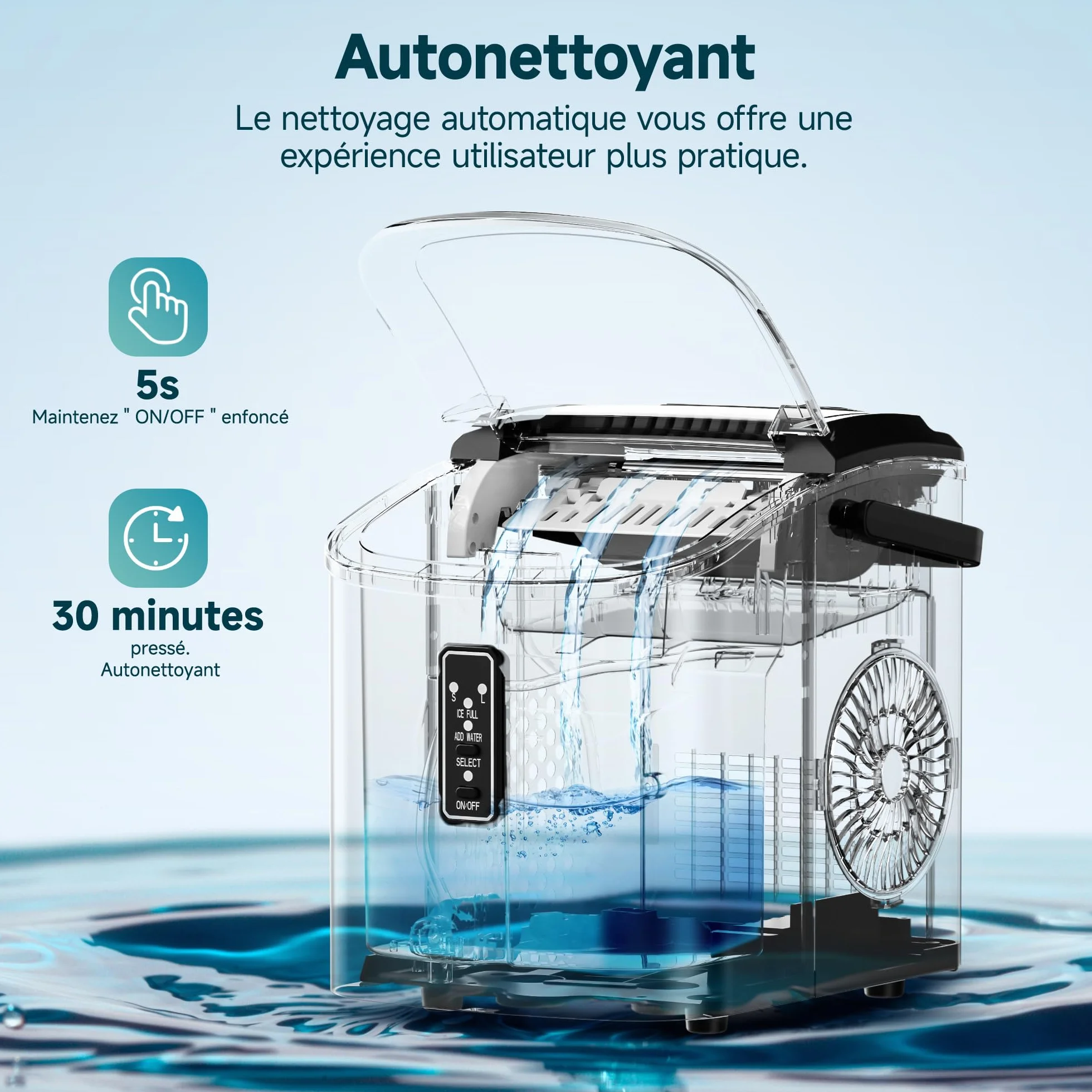 EUHOMY Petite machine à glaçons 12 kg/jour, 9 cubes en 6 min, autonettoyante, noire