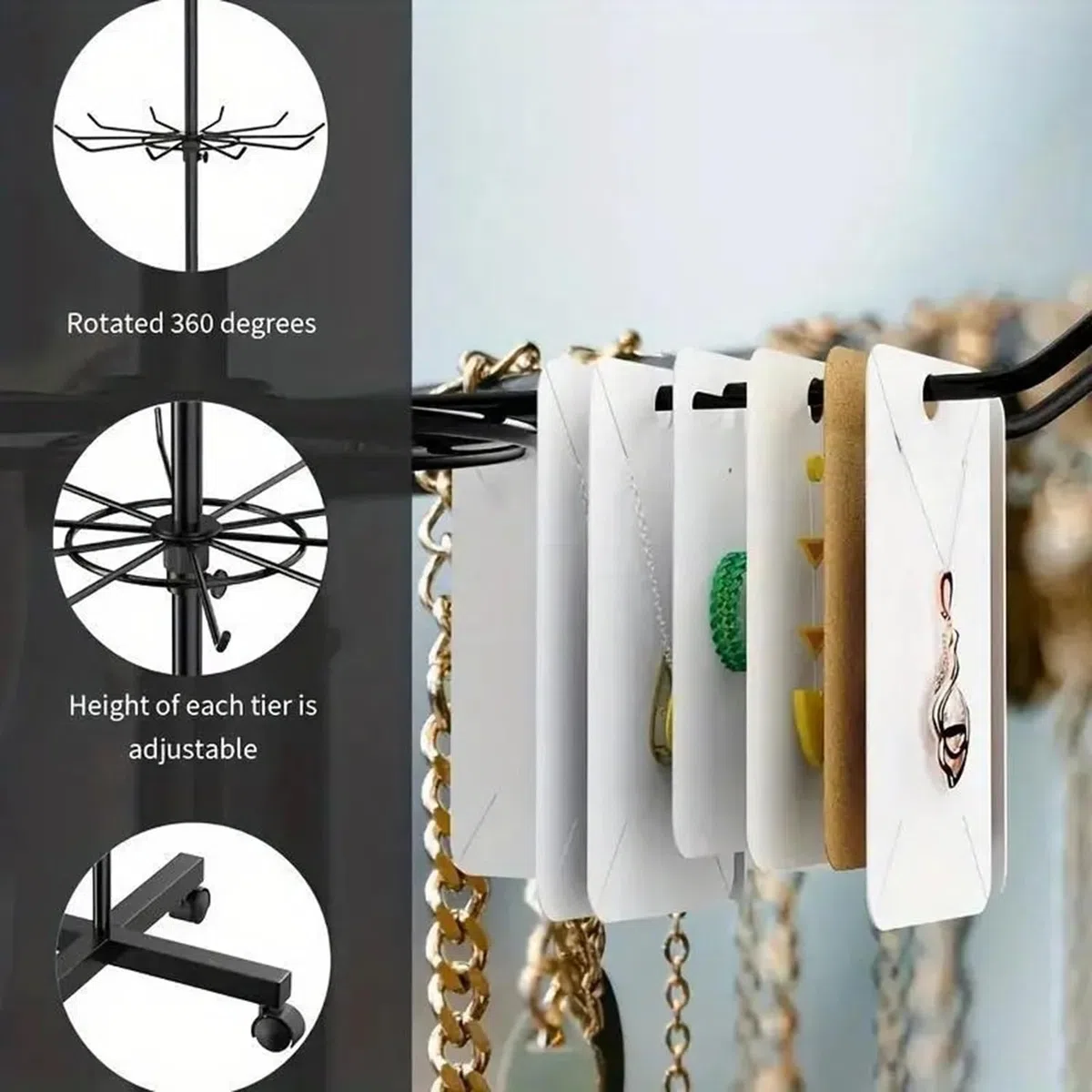 Présentoir Rotatif à 7 Niveaux,Etagère En Métal,Pour Porte-Clés,Bijoux,Événements Et Magasins,Mobile Et Réglable,Étagères Verticales Pour Les Magasins De Détail Et Les Supermarchés,Noir