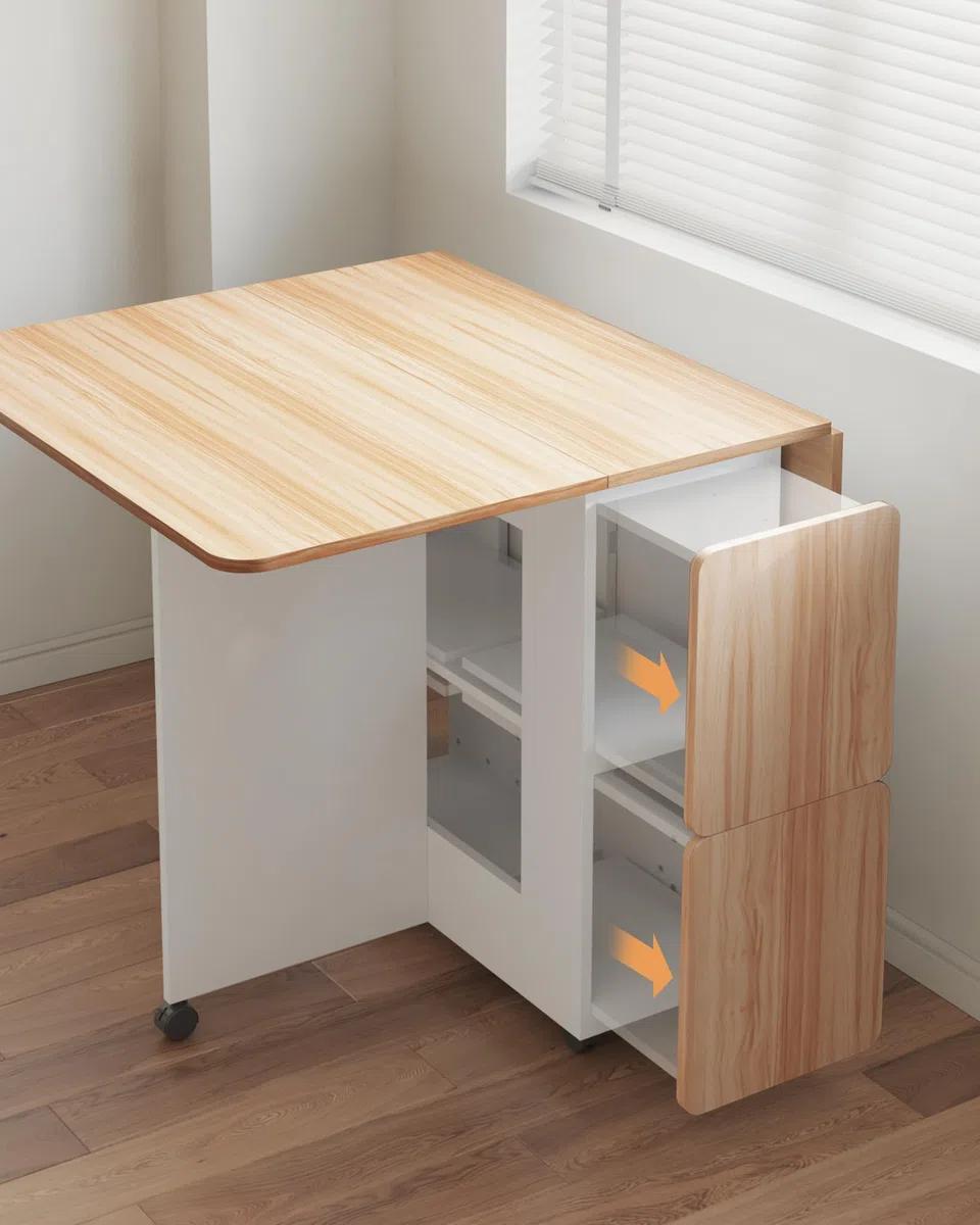 Mondeer Ensemble Table à Manger avec 4 Chaises, Ensemble Table à Manger Pliable avec Chaises pour Petits Espaces avec Etagères de Rangement, 120 x 80 x 80 cm, Chêne et Blanc