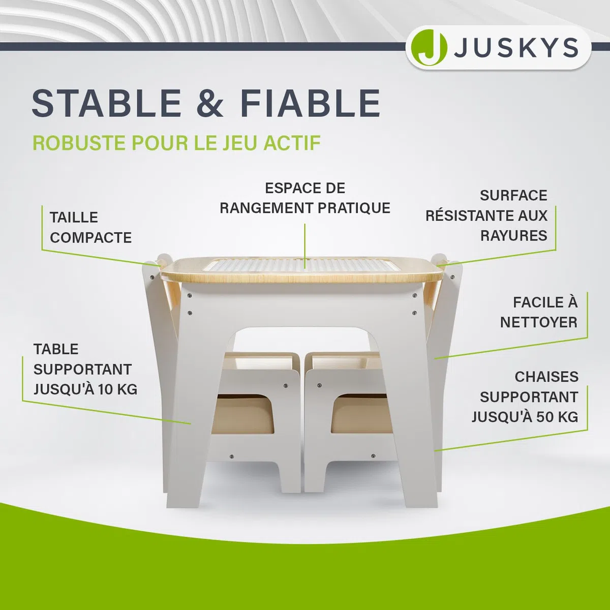 Juskys Ensemble de sièges pour Enfants Milou, Set 2 chaises & 1 Table en Bois, Table de Jeu avec Rangement, Coin Jeu pour Enfants, Naturel