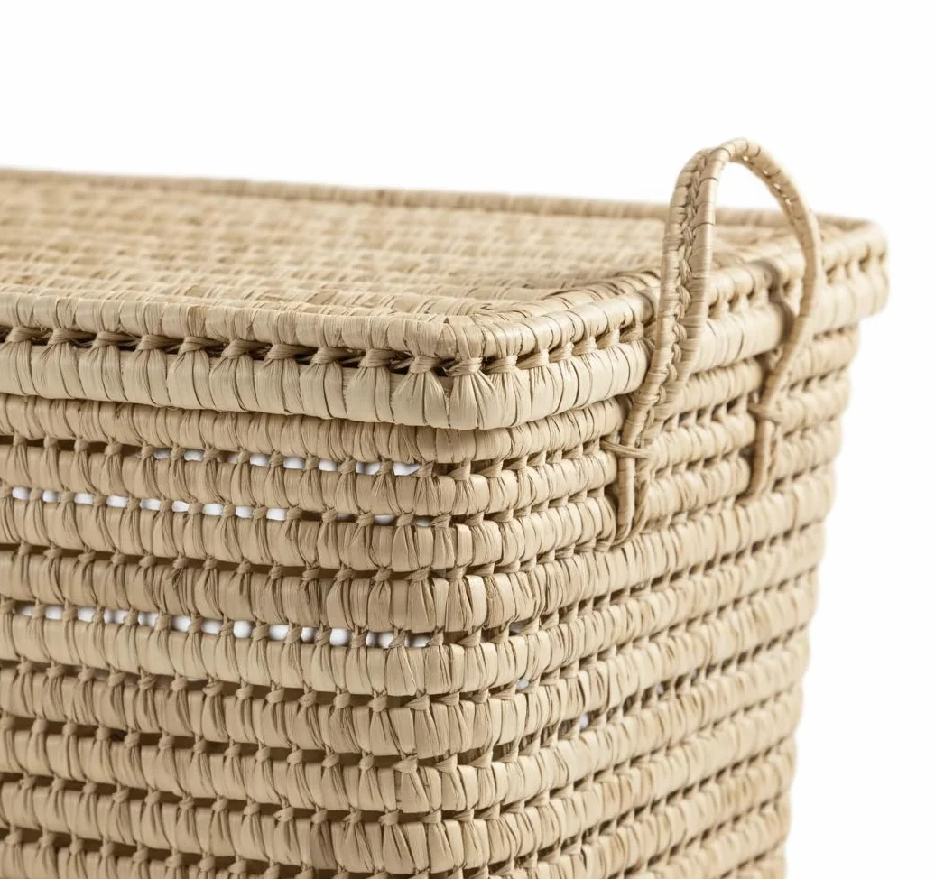 Coffre de Rangement Osier Tressé 80cm Déco Bohème Chic