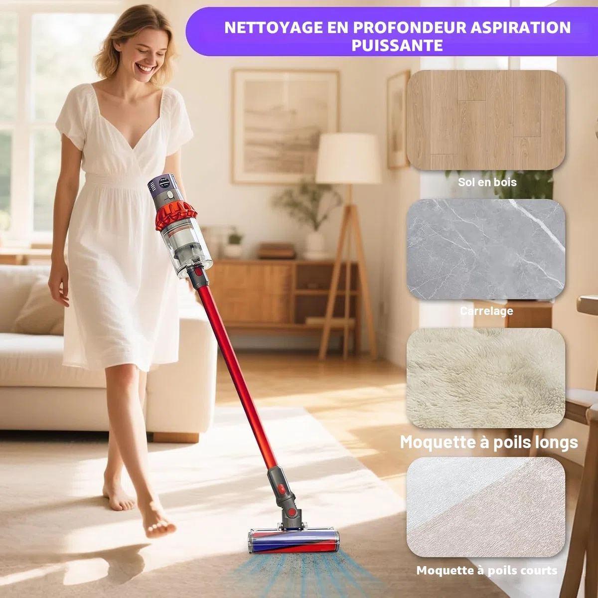 Brosse de sol à Rouleau Souple pour Dyson V7 V8 V10 V11 V15 Accessoire pour aspirateur Dyson SV10 SV11 SV12, Brosse électrique à rouleau souple pour sols durs