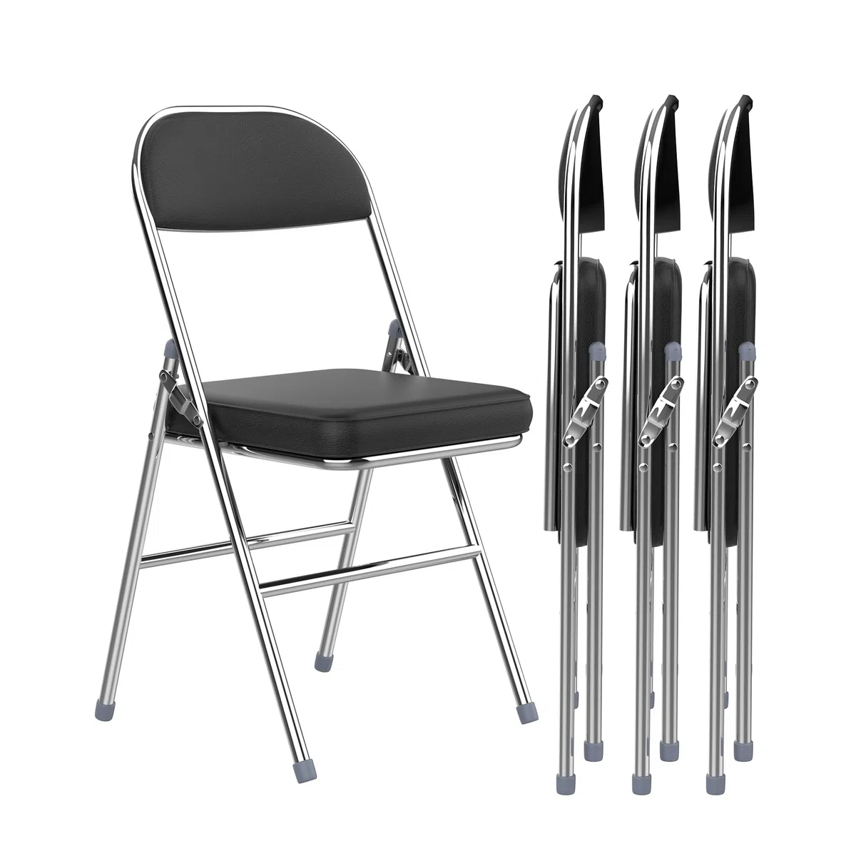 Lot de 4 Chaise Pliante, Chaises de Salle à Manger en PU, Cadre en métal, avec Dossier, 46x41x80.3cm, pour Salon, Bureau, Salle à Manger, Noir