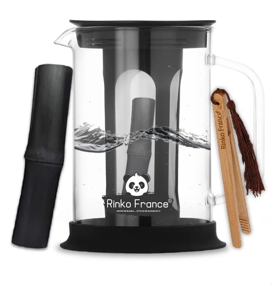 Pack Carafe d'eau Filtrante 1,5 L avec Un Binchotan de Bambou Naturelle Offert| Charbon Actif 100% Bio Purification de l'eau Potable du Robinet Anti Mauvais Gout et Polluant