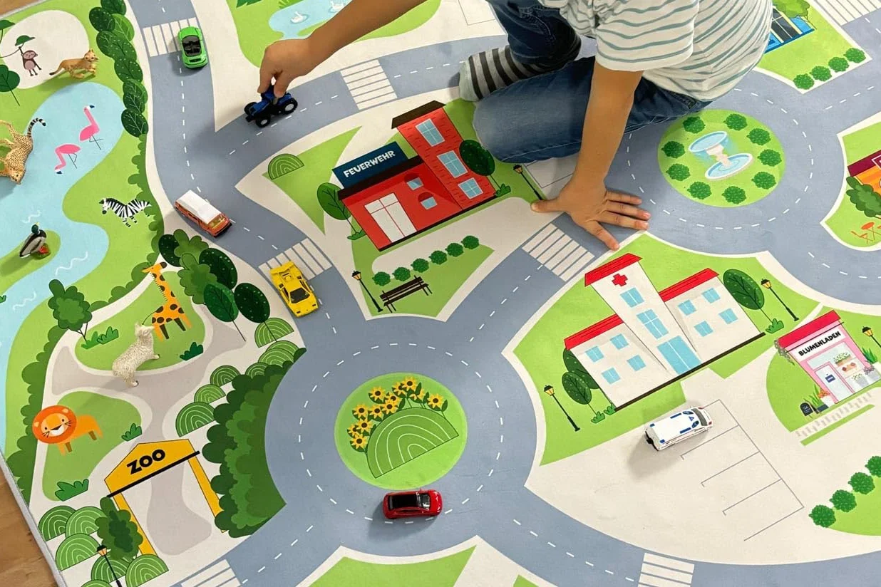 Tapis de Route Cute City pour Enfant – Tapis de Jeu avec Dos Antidérapant, Couleurs Vives, 200 x 140 cm