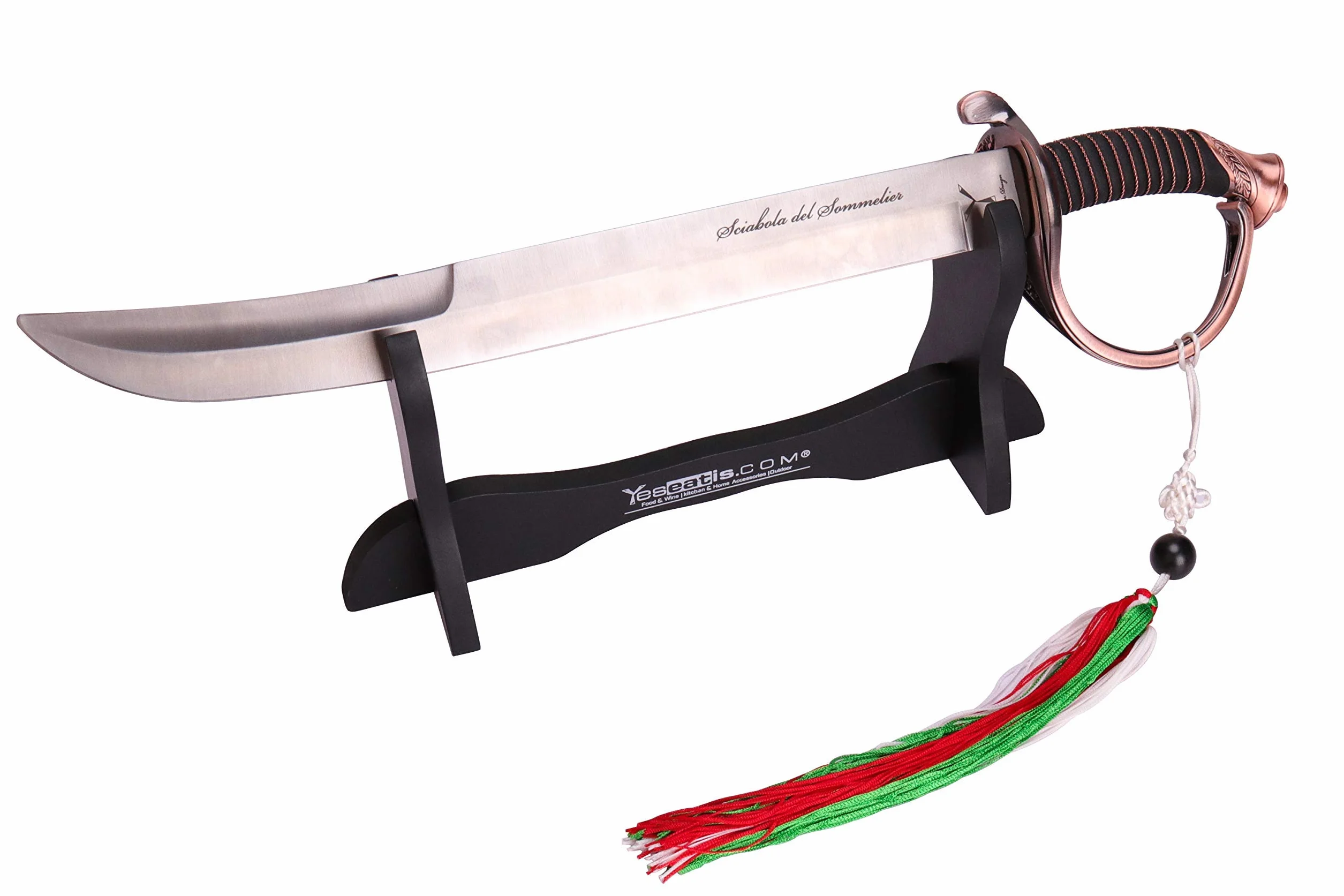 YesEatIs - Sabre à Champagne pour Sommelier avec Vitrine en Bois pour Exposure - Poignée Couleur Bronze - 2 Lacets Inclus