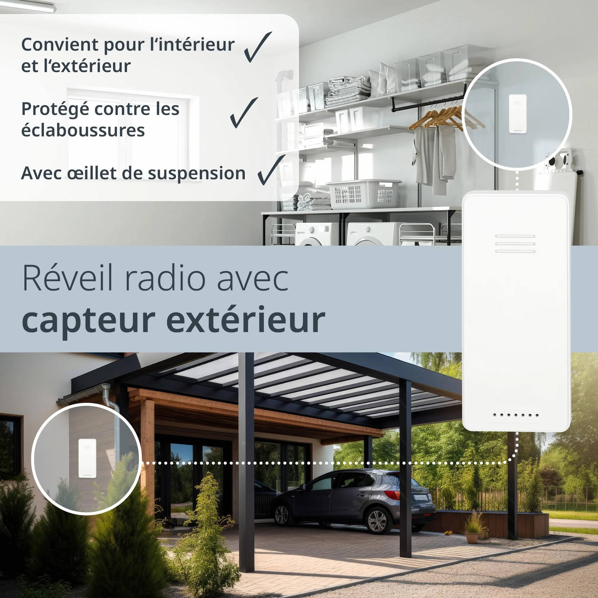 ADE Réveil Radio piloté Horloge numérique avec capteur extérieur Affichage température Date Jour Semaine Noir