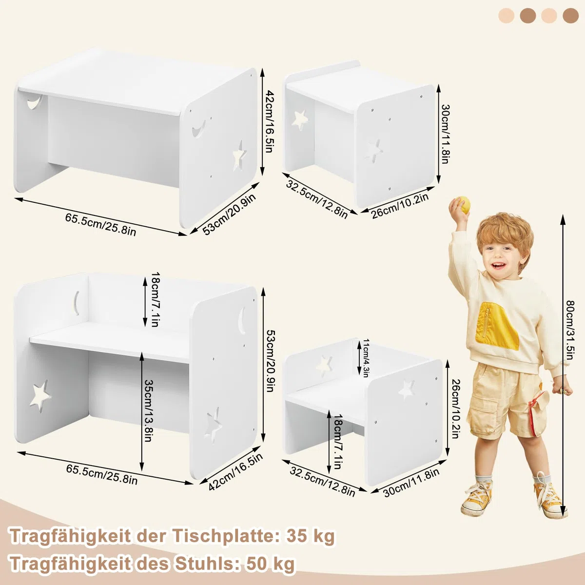 WOLTU Ensemble de Table et Chaises pour Enfant, Table Enfant avec 2 Chaises, pour Crèche, Jardin d'enfants, Salle à Manger, Blanc