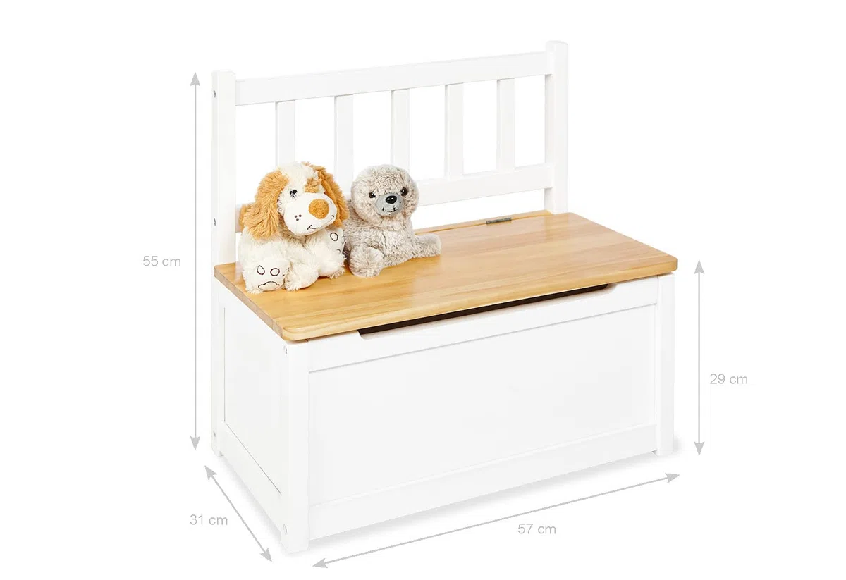 Pinolino Fenna Banc de coffre pour enfant en bois massif avec amortisseur à rabat, hauteur d'assise 29 cm, pour enfants à partir de 2 ans, laqué blanc et transparent