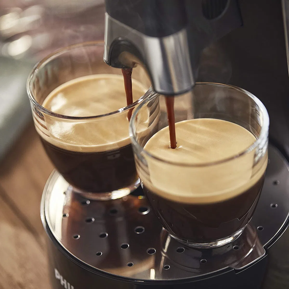 Philips Domestic Appliances Senseo Select Eco Machine à dosettes à café – Choix de la force du café Plus Fonction Memo en plastique recyclé, 1450 W, Noir/Moucheté (CSA240/20)