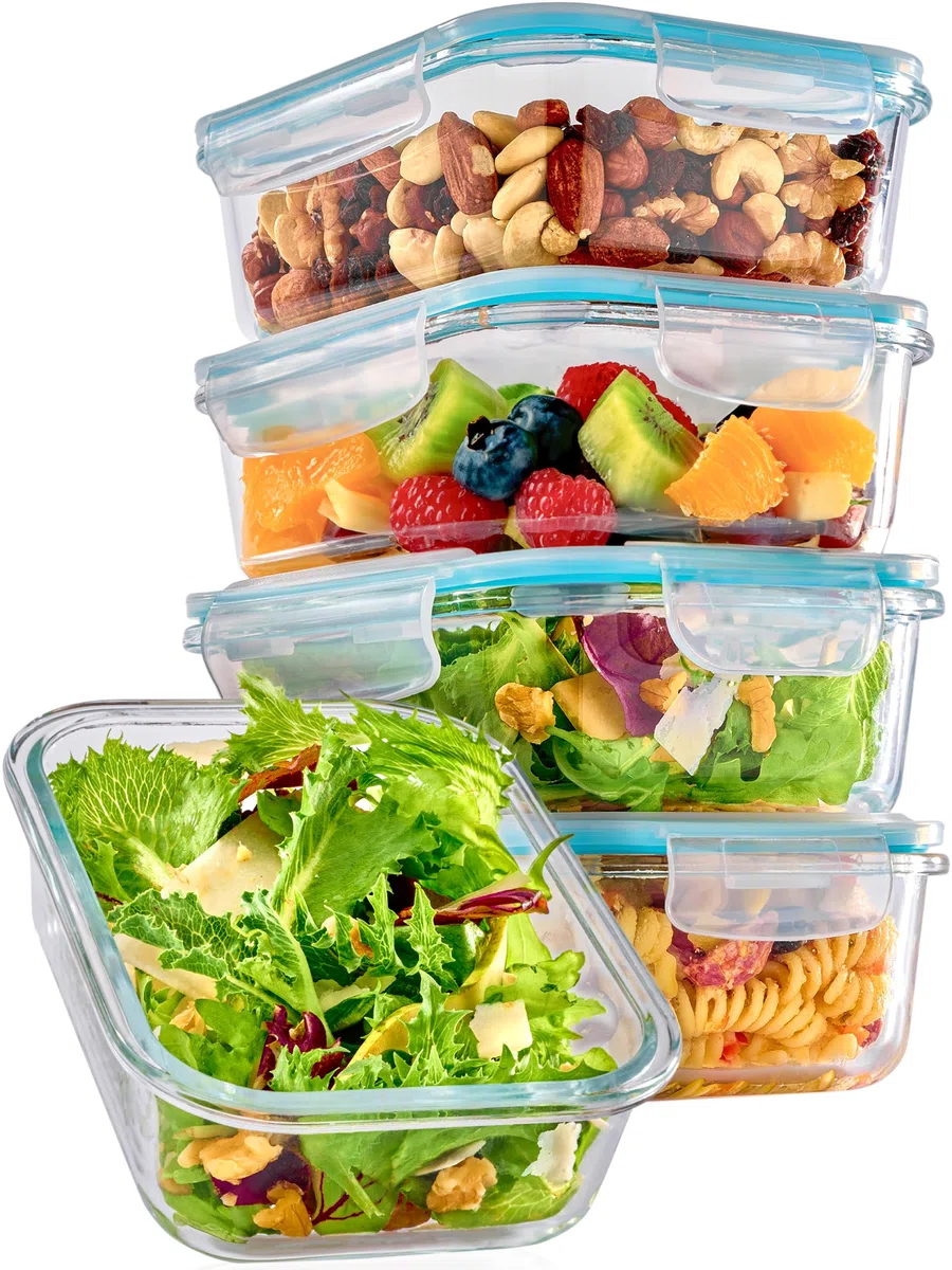 Praknu Boîte en Verre avec Couvercle - Conservation Alimentaire 1l - Lot de 4 - Hermétiques & Empilables - Sans BPA - Passe au Lave-vaisselle, Congélateur & Micro-ondes