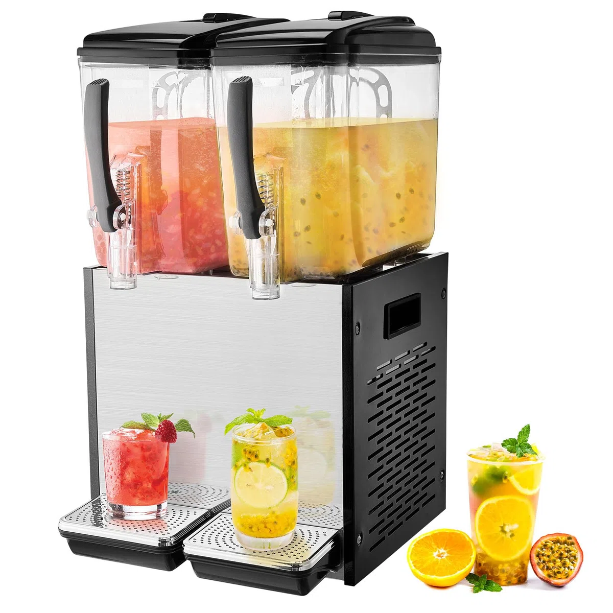 VEVOR Distributeur de Boissons Commercial 2 Réservoirs de 12 L, Fontaine à Eau 286 W, Distribution de Jus Limonade Thé Glacé, Température de Refroidissement 7-12 ℃, pour Restaurant, Hôtel, Café