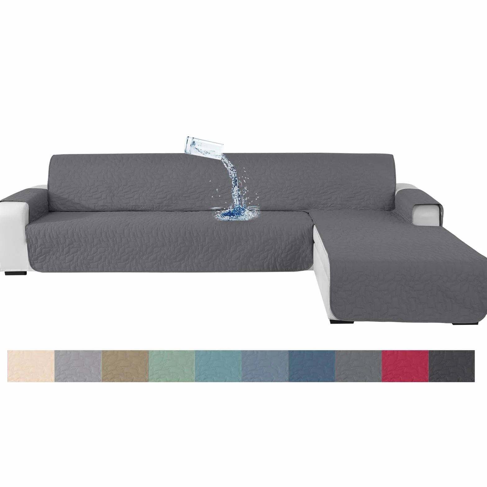 Ystyle Housse De Canapé d'angle 3 Places Impermeable avec Accoudoirs 255cm Gris Clair