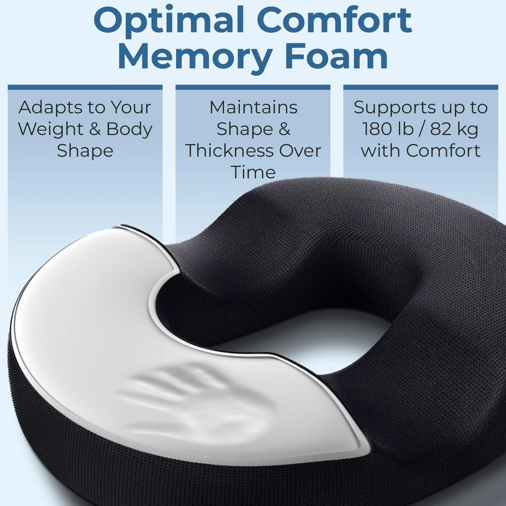 5 STARS UNITED Coussin Donut Mémoire de Forme – Soulagement Hémorroïdes & Coccyx, Ergonomique U, Anti-Dérapant, Housse Lavable – Noir Petit