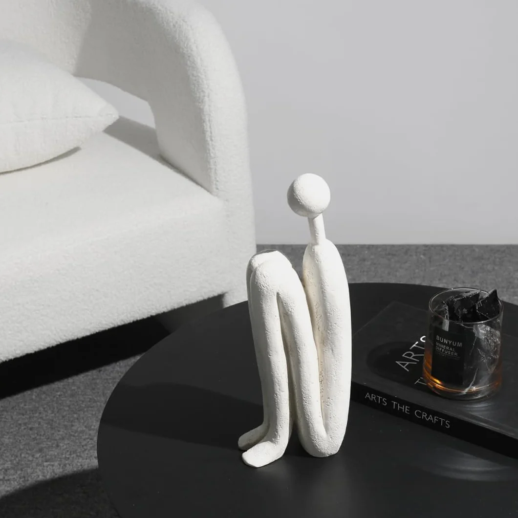 Serre-Livres décoratifs en céramique 2 pièces – Lourds Figurines abstraites Blanc Marron