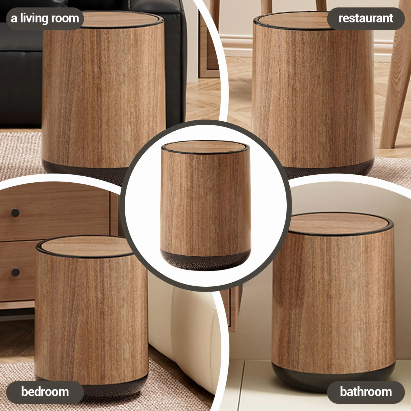 Poubelle 15 L grain de bois avec couvercle swing, seau intérieur détachable