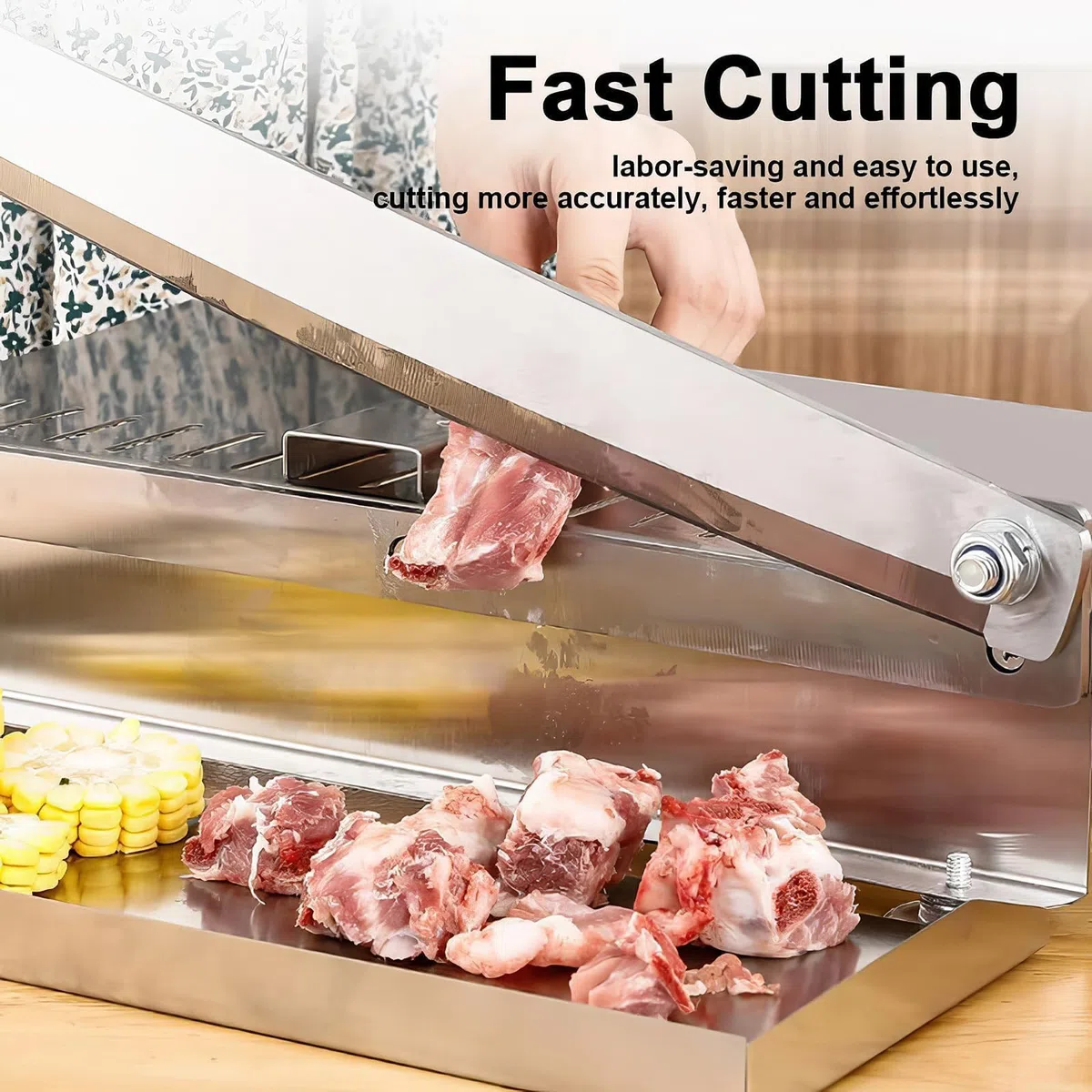 Machine Manuelle de scie à os de Viande, Hachoir à Viande de côtes en Acier Inoxydable avec déflecteur et Tapis antidérapant, Machine de Guillotine de Viande de coupeur de Viande Commerciale 375mm