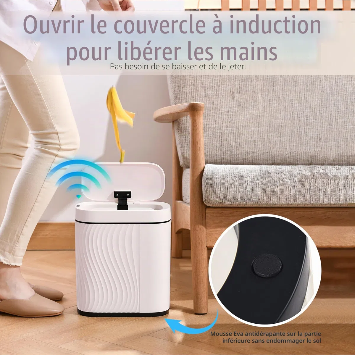 Poubelle Automatique 8L avec Capteur - Poubelle Électrique avec Couvercle pour Cuisine & Salle de Bain - Étanche/Anti-Odeurs pour Bureau, Chambre, WC - Corbeille Blanche Silencieuse
