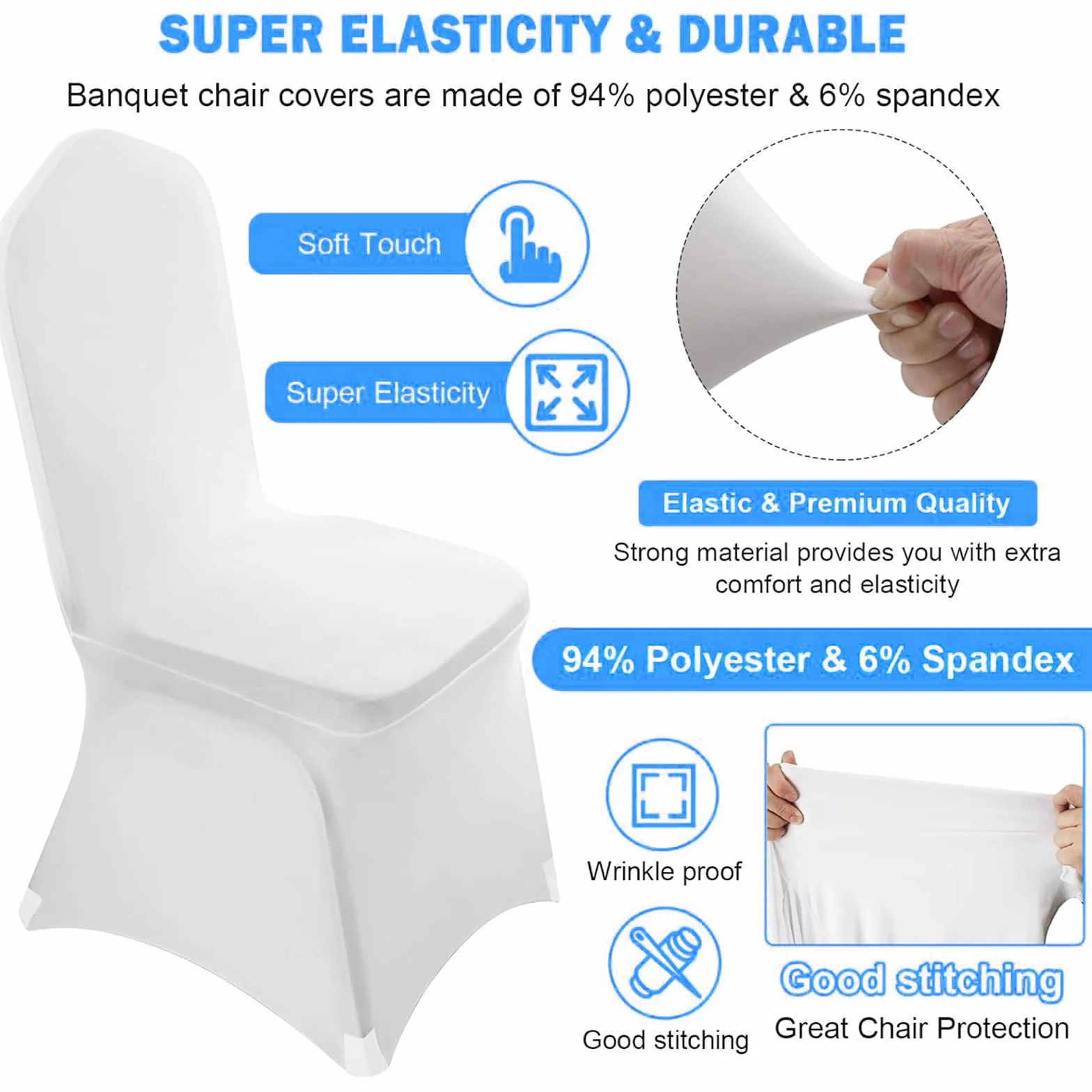 Housses de Chaises Blanches en Polyester Spandex 100 Pièces pour Mariages Fêtes Banquets
