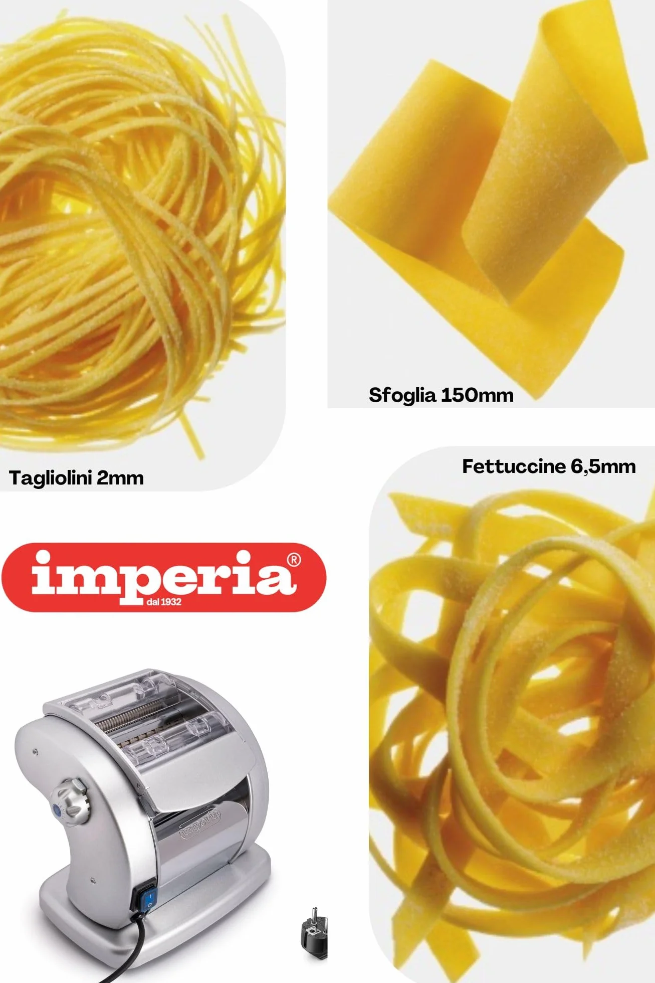 Imperia PastaPresto Ligne Classique. Machine à pâtes électrique. Fabriquè en Italie. Machine à pâtes fraîches avec moteur électrique a 220v. Laminoir électrique pour Lasagne, Tagliolini, Fettuccine