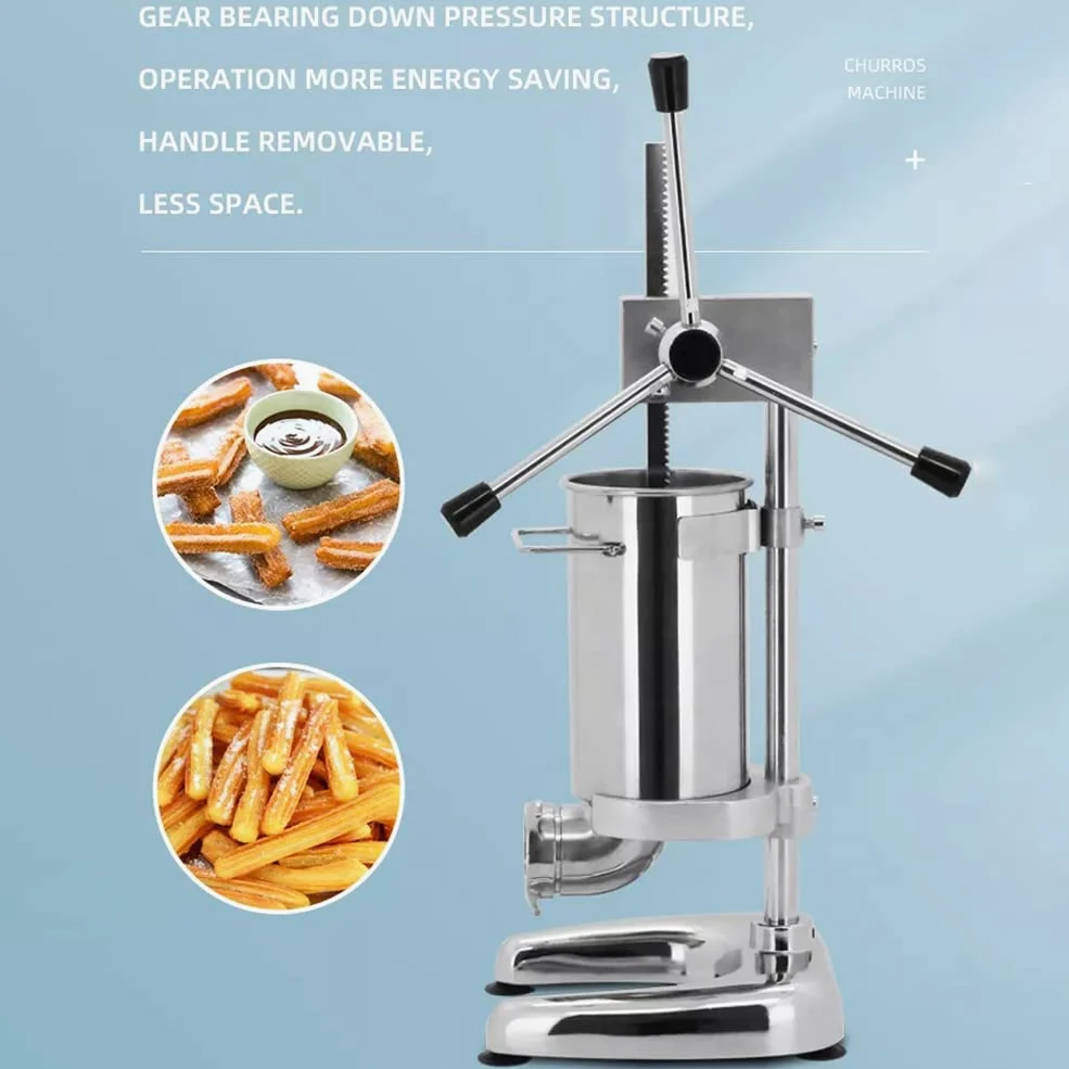Machine à Churros Manuelle, 2L/3L Machine à Churros Manuelle pour Donuts, 5 Types de moules, Machine à churrera espagnole Verticale en Acier Inoxydable, Petite Machine à bâtonnets de pâte