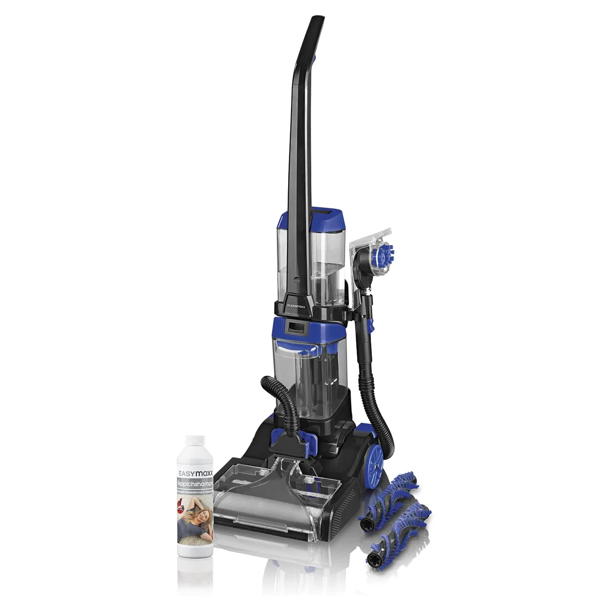 CLEANmaxx Nettoyeur de tapis Pro+ 3 en 1 : Laver, nettoyer, aspirer | Aspirateur à eau avec fonction air chaud, brosses vibrantes & latérales | Rembourrage & roulettes incluses pour sols durs