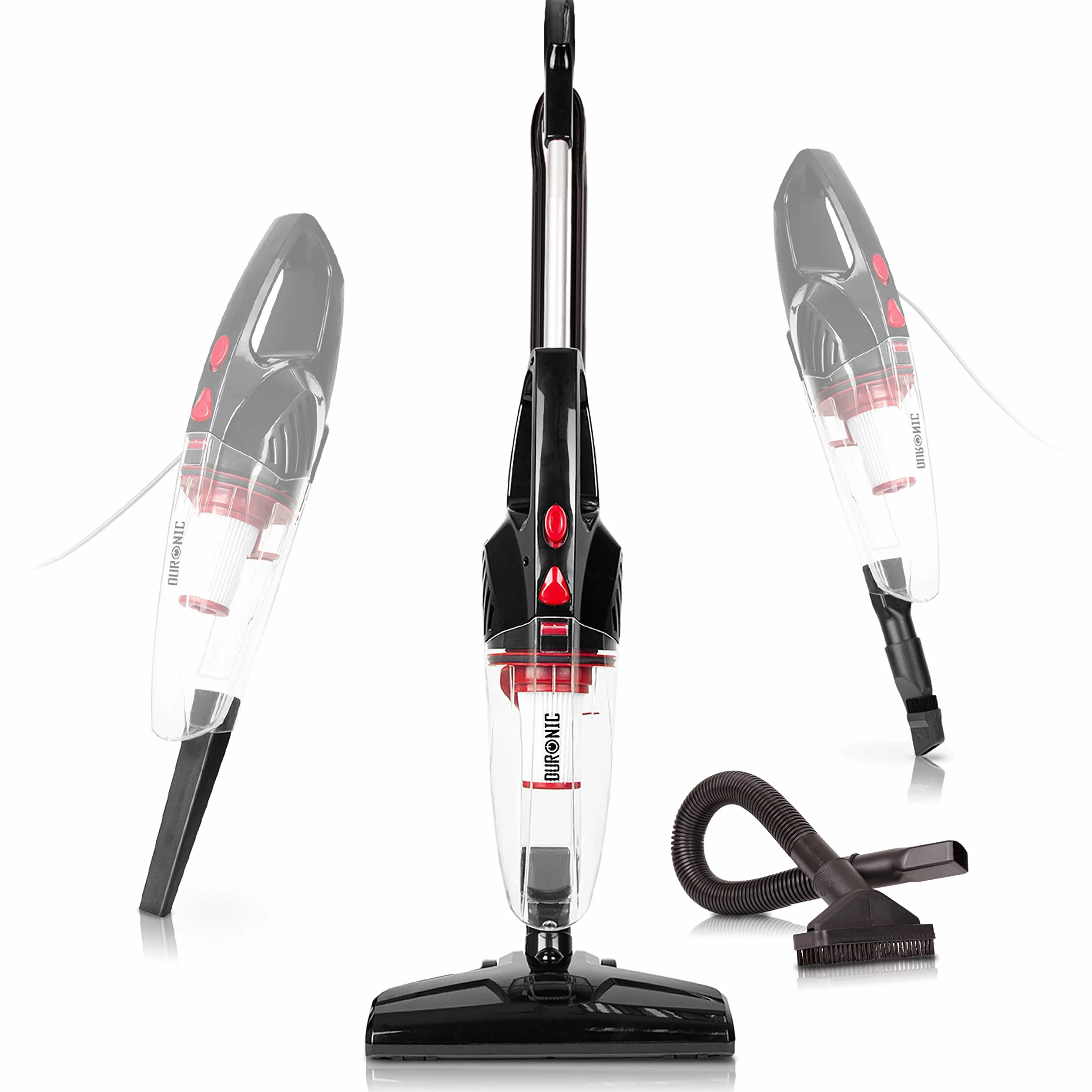 Duronic VC8 /BK- Aspirateur Balai et à Main sans Sac Classe A + tête suceuse/Flexible/Brosse - Se converti en Quelques Secondes !