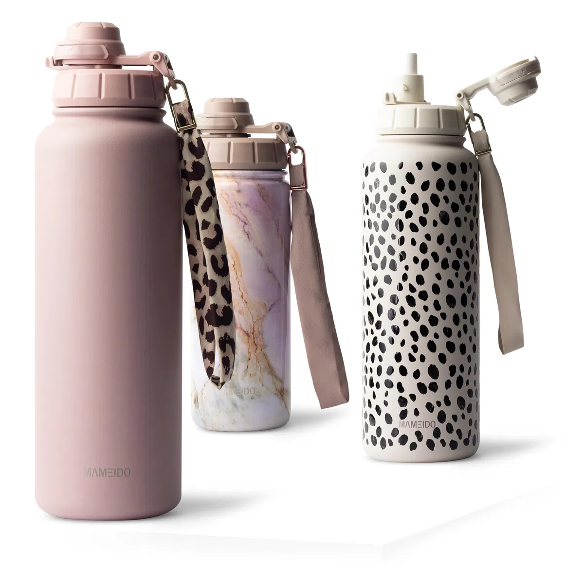 MAMEIDO Gourde Isotherme avec paille 1,2 l, Bouteille Isotherme inox sans BPA, Gourde étanche & Poignée de Transport, Water Bottle (Powder Blush)