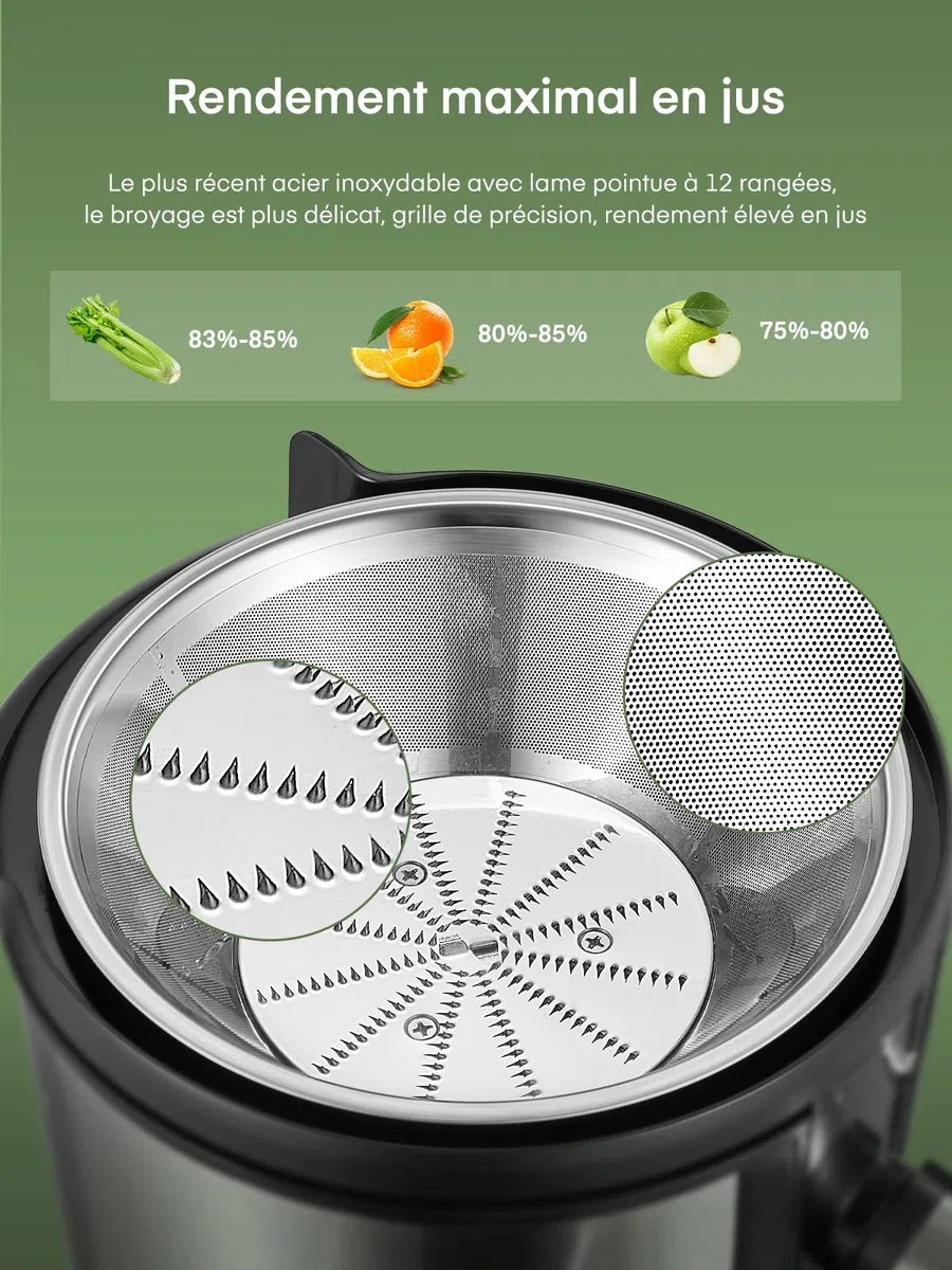 Juilist 800W Centrifugeuse Extracteur de Jus, Centrifugeuse Fruits et Legumes à 2 Vitesses, 75MM Large Bouche en Acier Inox, Design Anti-goutte, 1100ml Pichet à Jus et Nettoyage Facile