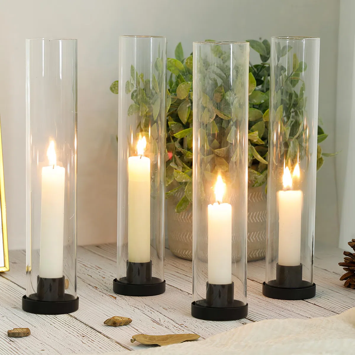 Cylindre en verre Bougeoir Noir : 4 pièces Cylindre en verre pour bougies avec socle noir Cylindre ombre Mariage Fête Table Centre de table Décor