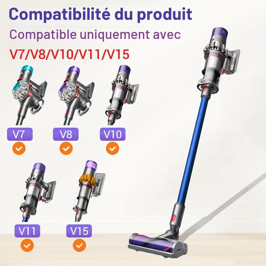 Tête de Brosse Compatible pour Dyson Aspirateur V7, V8, V10, V11, V15 - Pièce de Détachées, Accessoire, Motorhead, Brosse Turbine, Brosse Motorisée pour Tapis et Sols Durs
