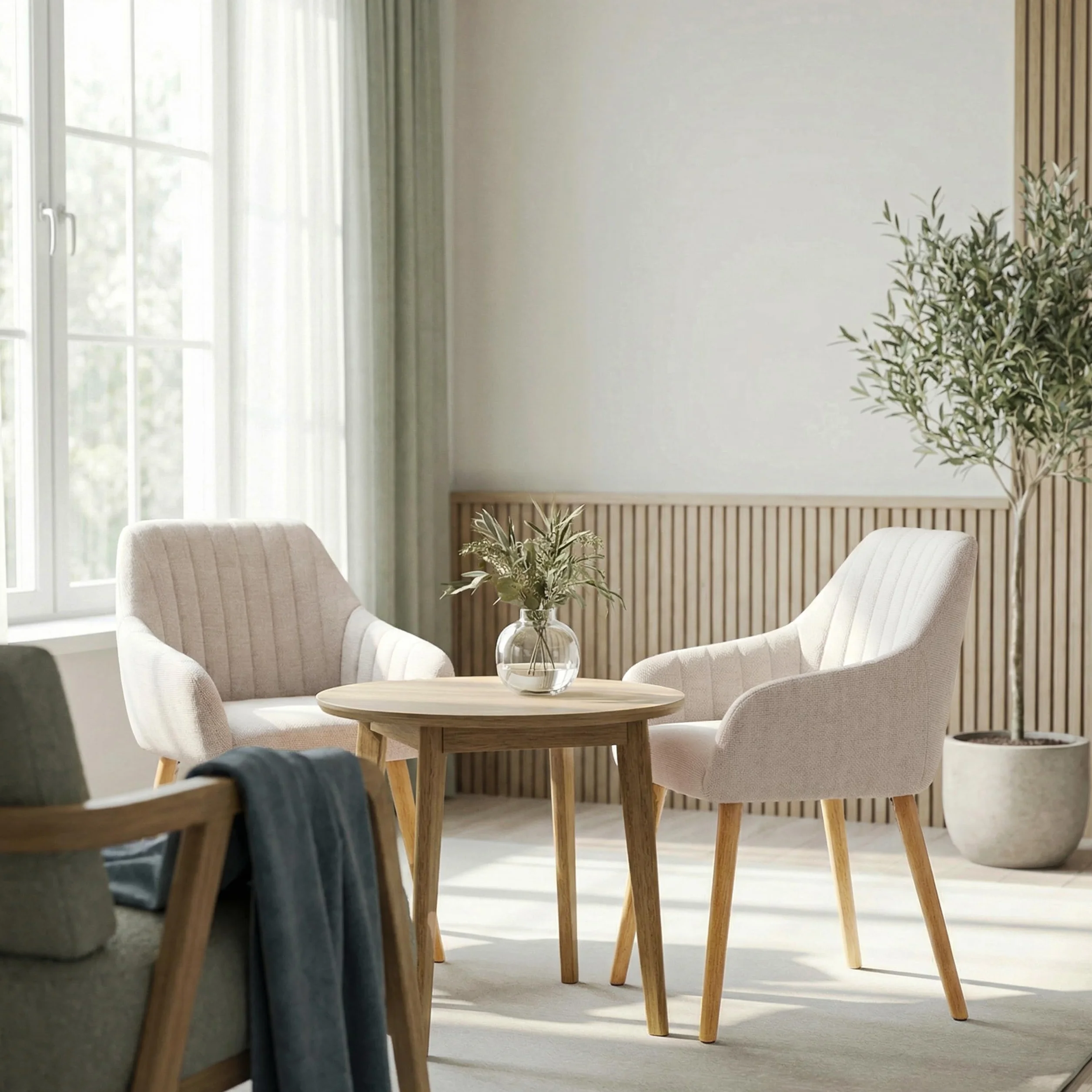 Lot de 4 Chaises Fauteuil Salle à Manger Chaises Beige avec Accoudoirs rembourrée en Polyester avec Pieds en Bois pour Salon Cuisine et Bureau