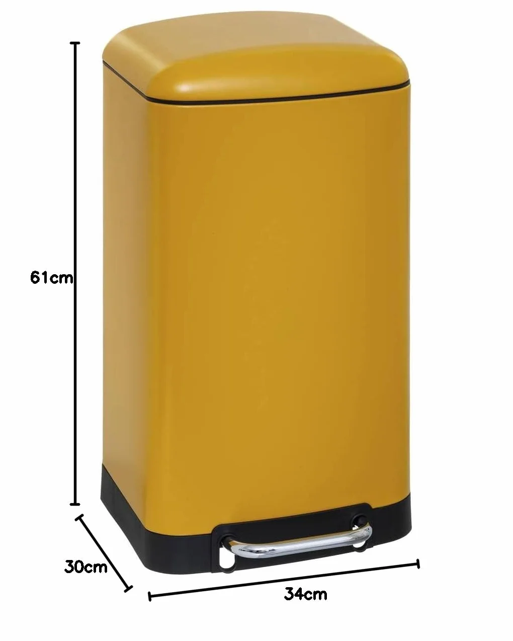 Poubelle de Cuisine Ariane 30L Métal Jaune - Seau Amovible Poignée Arrière Fermeture Silencieuse