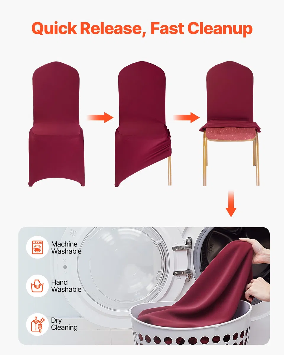 VEVOR Lot de 50 Housse de Chaise Extensible, Couverture Protecteur de Chaise en Polyester et Élasthanne, pour Mariage, Salle à Manger et Banquet, Convient aux Sièges Jusqu'à 51x45x95 cm, Bordeaux