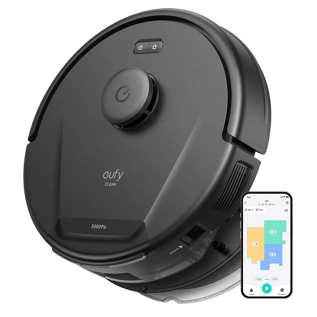 eufy Aspirateur robot L60 avec fonction vadrouille, puissance d'aspiration ultra forte de 5.000Pa, navigation laser iPath, pour un nettoyage complet des sols, idéal pour les cheveux et les sols durs