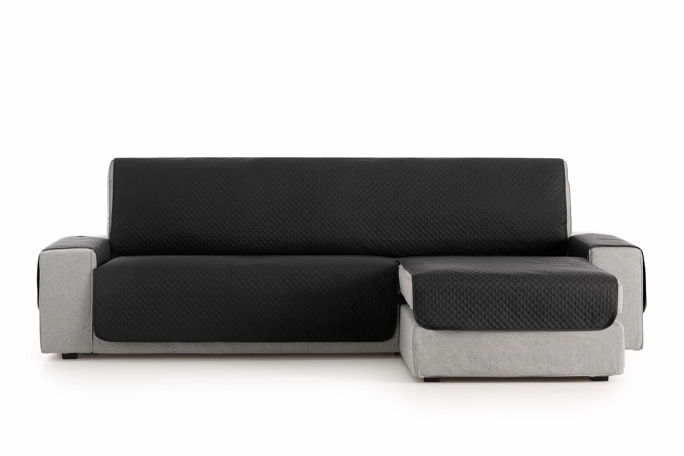 TEXTIL-HOME Housse de Canapé d'Angle Droit Adele 200 cm – Housse Protège-Canapé Réversible Matelassé Noir Anti-Taches Lavable