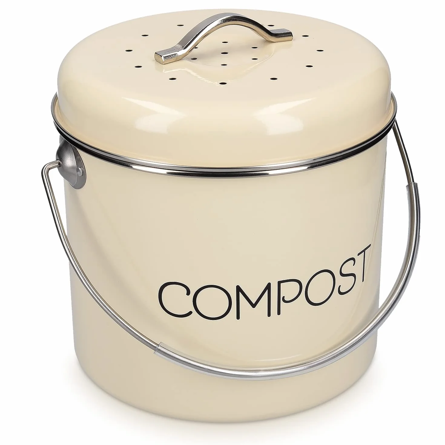 Navaris Poubelle à Compost 3L - Bac à Compost de Cuisine en Acier Inoxydable pour Déchets Alimentaires - 3X Filtre Charbon
