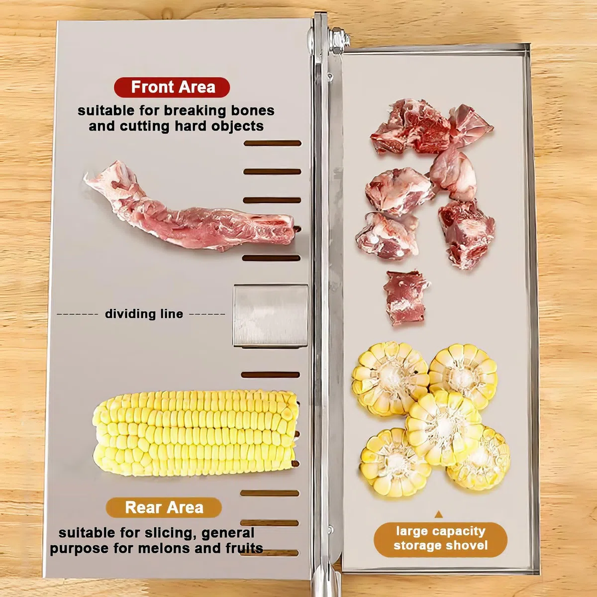 Machine Manuelle de scie à os de Viande, Hachoir à Viande de côtes en Acier Inoxydable avec déflecteur et Tapis antidérapant, Machine de Guillotine de Viande de coupeur de Viande Commerciale 375mm