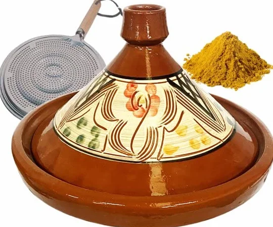 Tagine authentique en céramique marocaine 35 cm + Herbes et distributeur de flamme