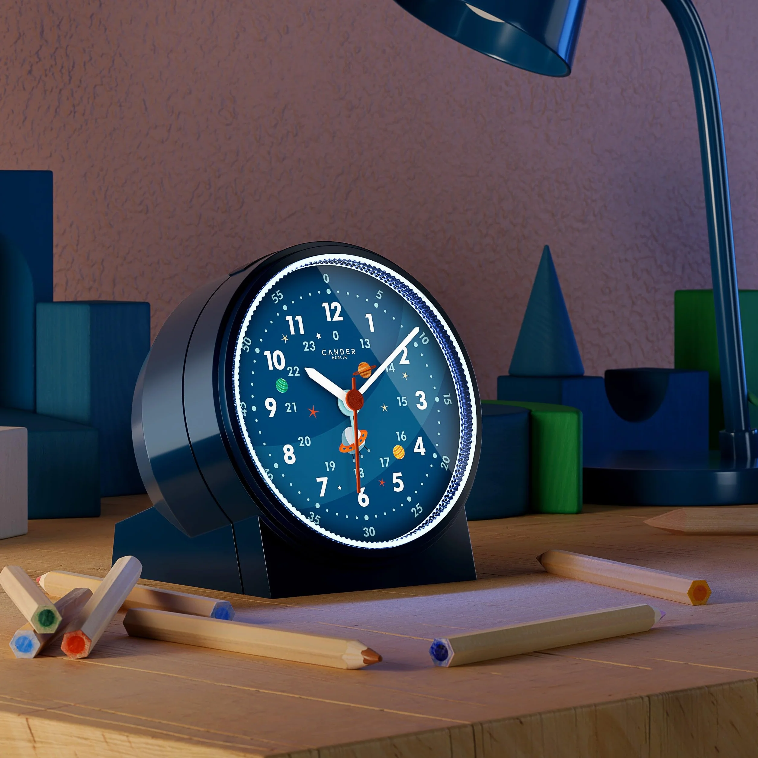 Cander Berlin MNU 1209 A Réveil pour Enfant Silencieux Astronaute Espace lumière Snooze éclairage analogique garçons Filles Chambre d'enfant