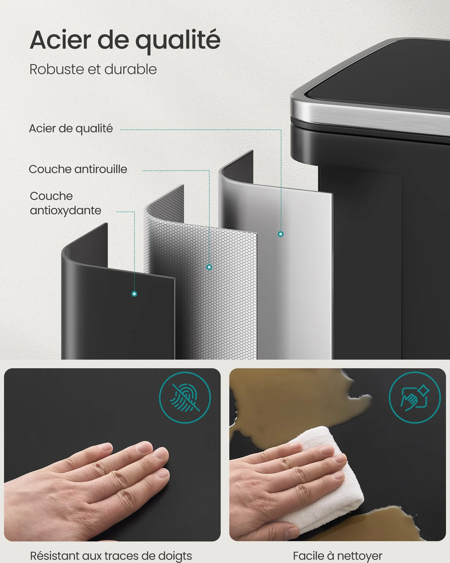 SONGMICS Poubelle de Cuisine 50 L Acier Noir d'Encre LTB595B02