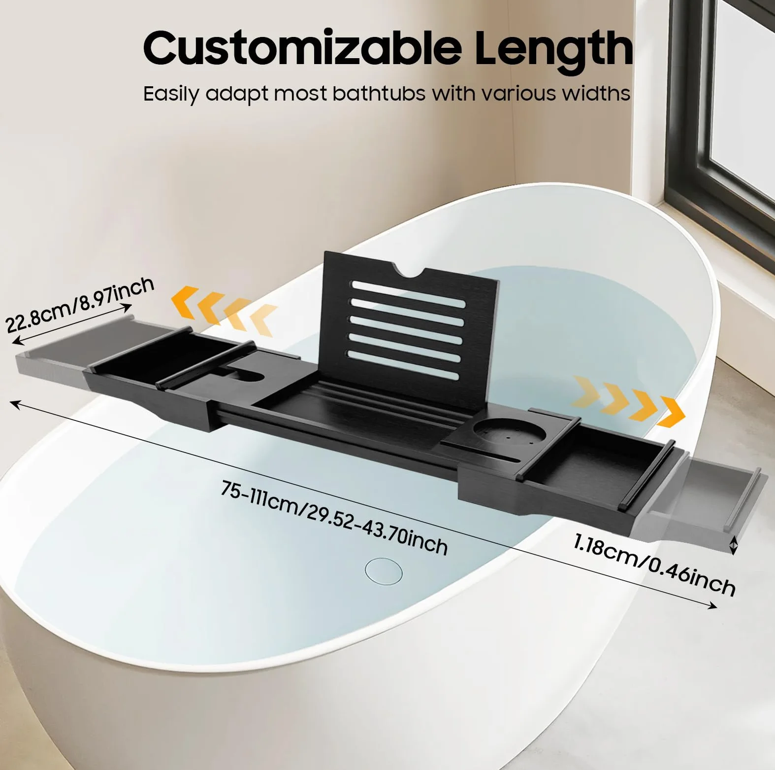 Étagère de baignoire extensible en bambou réglable 75-111 cm Noir