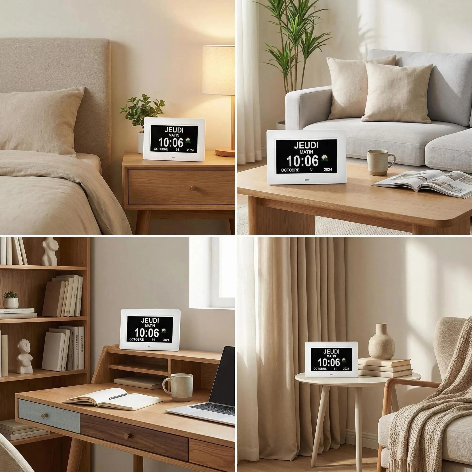 Grande Horloge numérique Réveil pour Personnes âgées Blanc 7 Pouces