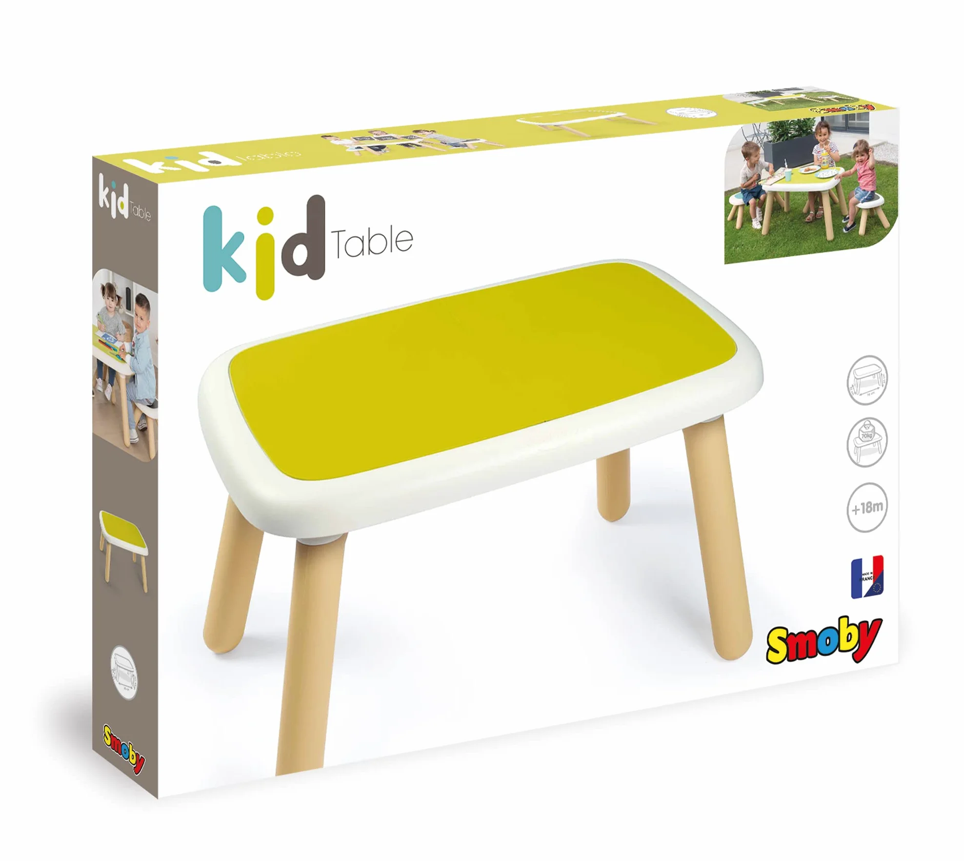 Smoby - Kid Table - Mobilier pour Enfant - Dès 18 Mois - Intérieur et Extérieur - 880406 Vert/Beige