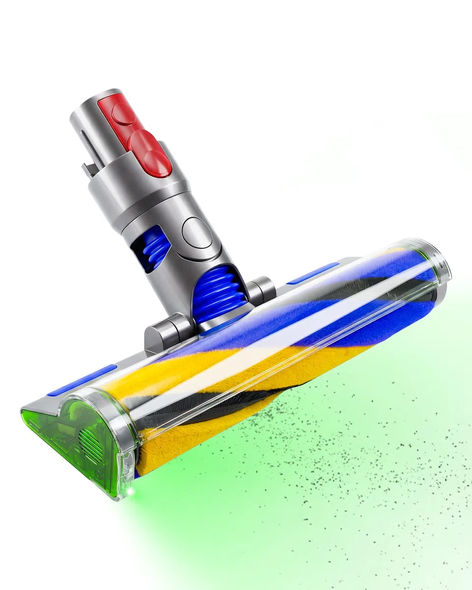 Tête de nettoyage V15 Fluffy Optic pour aspirateur Dyson V15 V11 V10 V8 V7, détection de la poussière avec lumière verte, accessoire à rouleaux en mousse pour sols durs et en bois