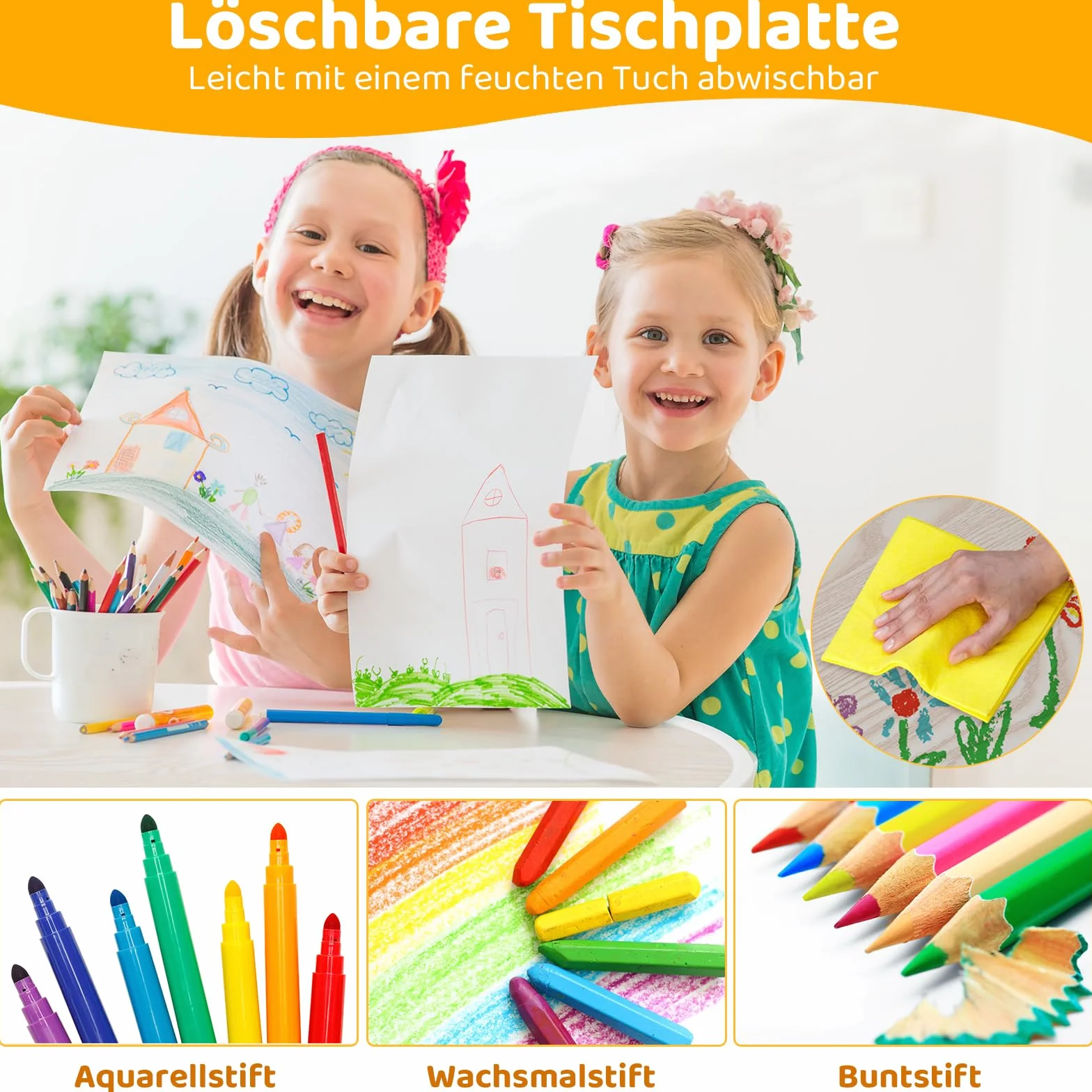 MAMIZO Table pour Enfant Réglable en Hauteur avec 2 Chaises - Forme de Cacahuète en Plastique - pour Maison, Garderie, Jardin d'enfants - Jaune