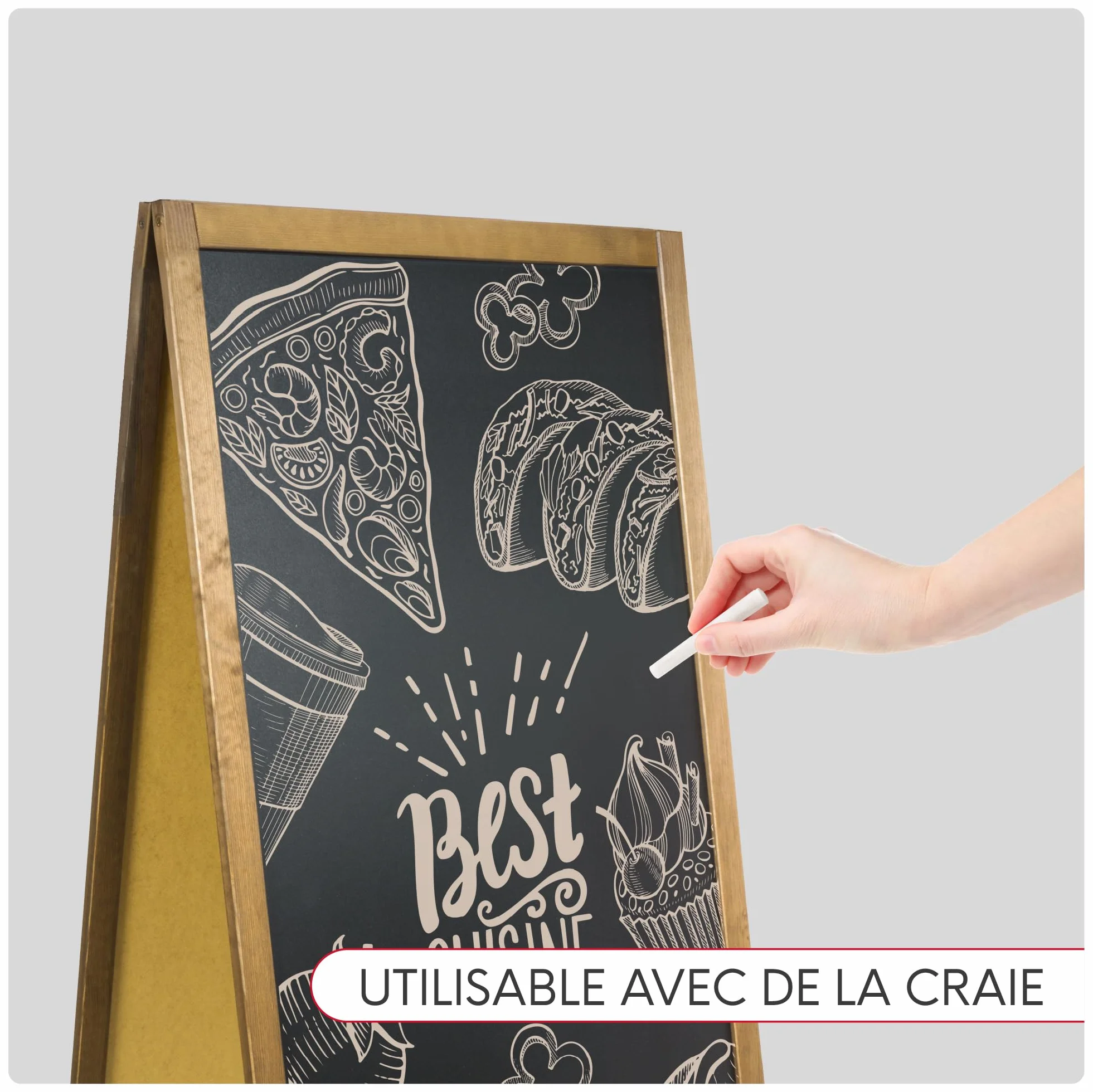 Chevalet ardoise pliable en bois naturel double face pour craie et feutre extérieur intérieur