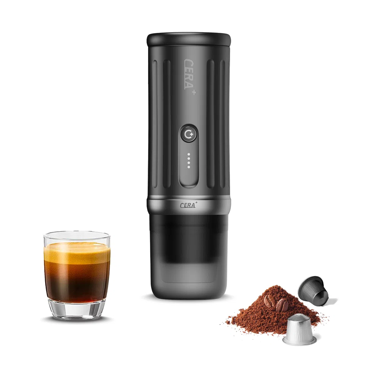 CERA+ Machine Espresso Portable Autochauffante,Jusqu'à 8 Tasses par Charge 20 Bar,3*4500mAh,CERApresso Compatible Capsules NS & Café Moulu,Machine à Café Électrique pour Camping,Bureau&Voiture/Voyage
